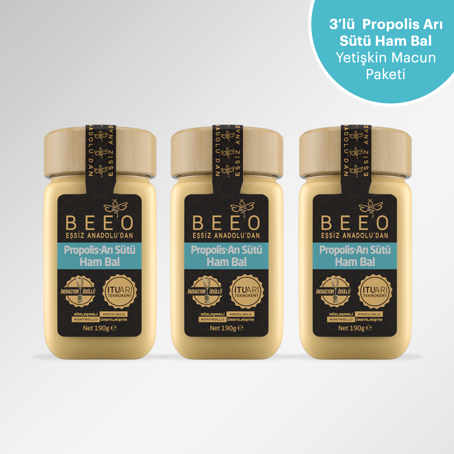 BEEO Propolis Arı Sütü Ham Bal Yetişkin Macun Paketi 3'lü